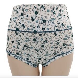 Soft Bamboo Cotton High Rise Panties. Green flowers, Thicker Material Panties